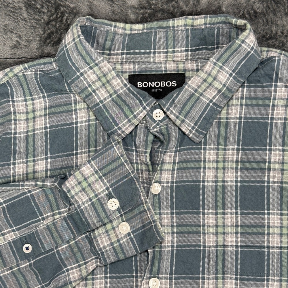 Bonobos Button Down Shirt Mens L Blue Green Plaid Standard Fit BSH01761D-G0979